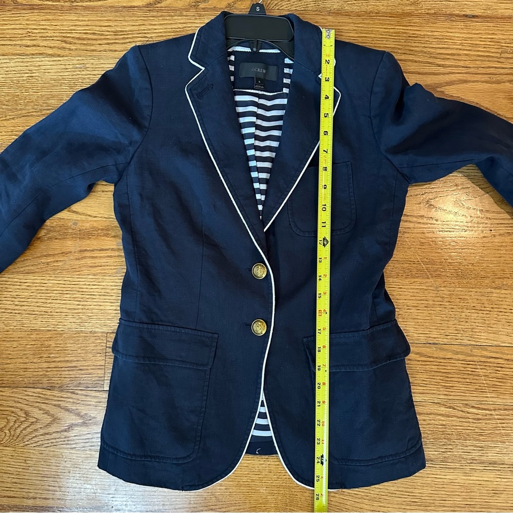 J. Crew Linen Rhodes Blazer in Navy with White Piping and Nautical Buttons - Picture 14 of 16